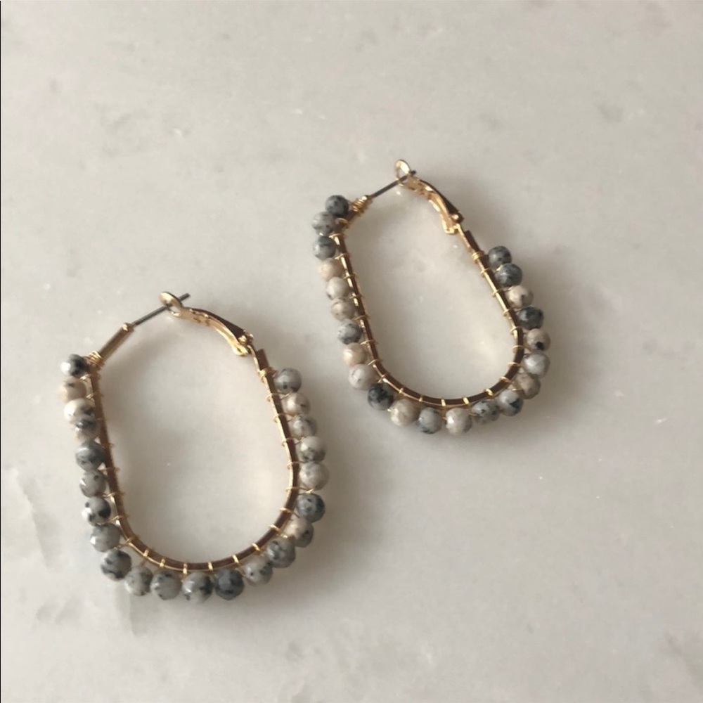 Natural Stone Oval Hoop Earrings - Picture 5 of 6
